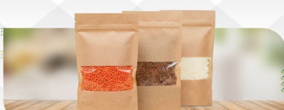 Geri dönüştürülebilir kraft pencereli doypack ambalajlar