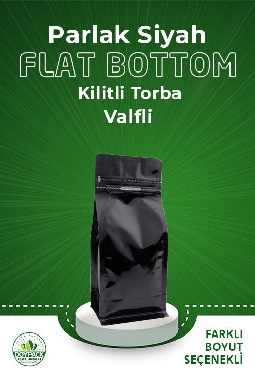 Parlak Siyah Kilitli Flat Bottom Valfli Torba