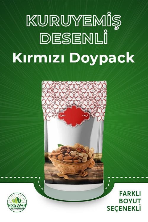 Kuruyemi̇ş Desenli̇ Kırmızı Doypack