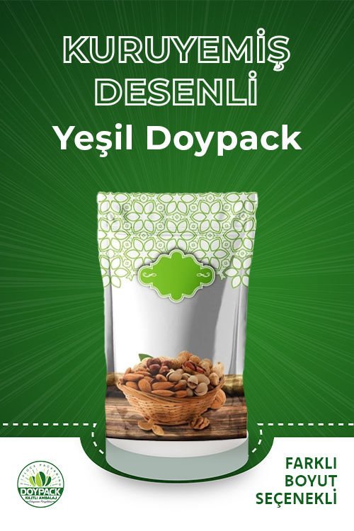 Kuruyemiş Desenli Yeşil Doypack