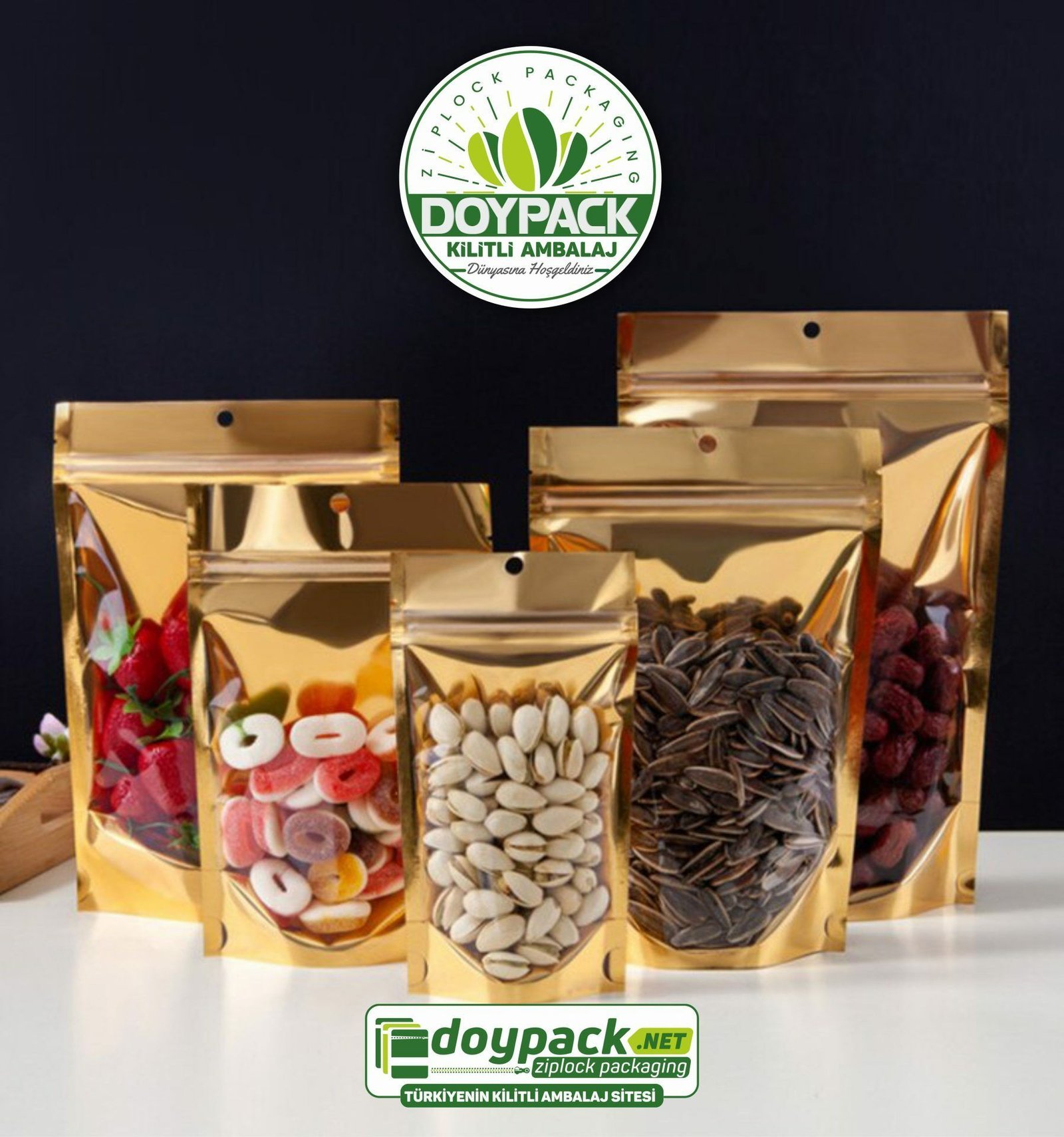 Şeffaf Metalize Gold Kilitli Doypack - Görsel 3